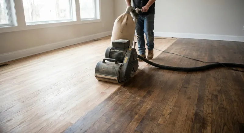 Professional dustless sanding on hardwood floor