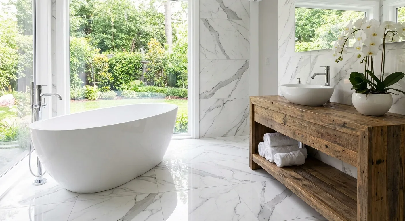 Tile flooring in bathroom